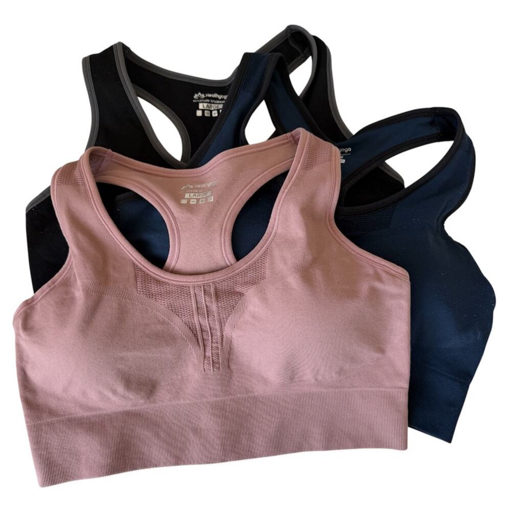 Heathyoga Lot of 3 High Impact Racerback Pullover Athletic Sports Bras Sz Large